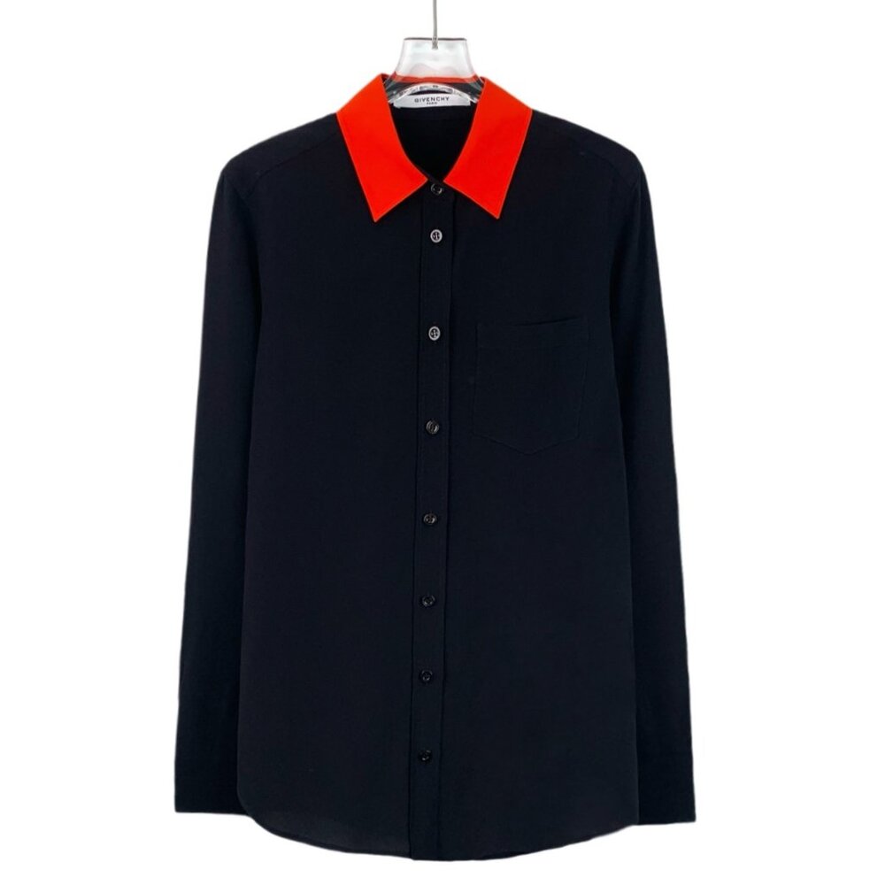 Givenchy Black Silk Collared Single-Breasted Long… - image 1